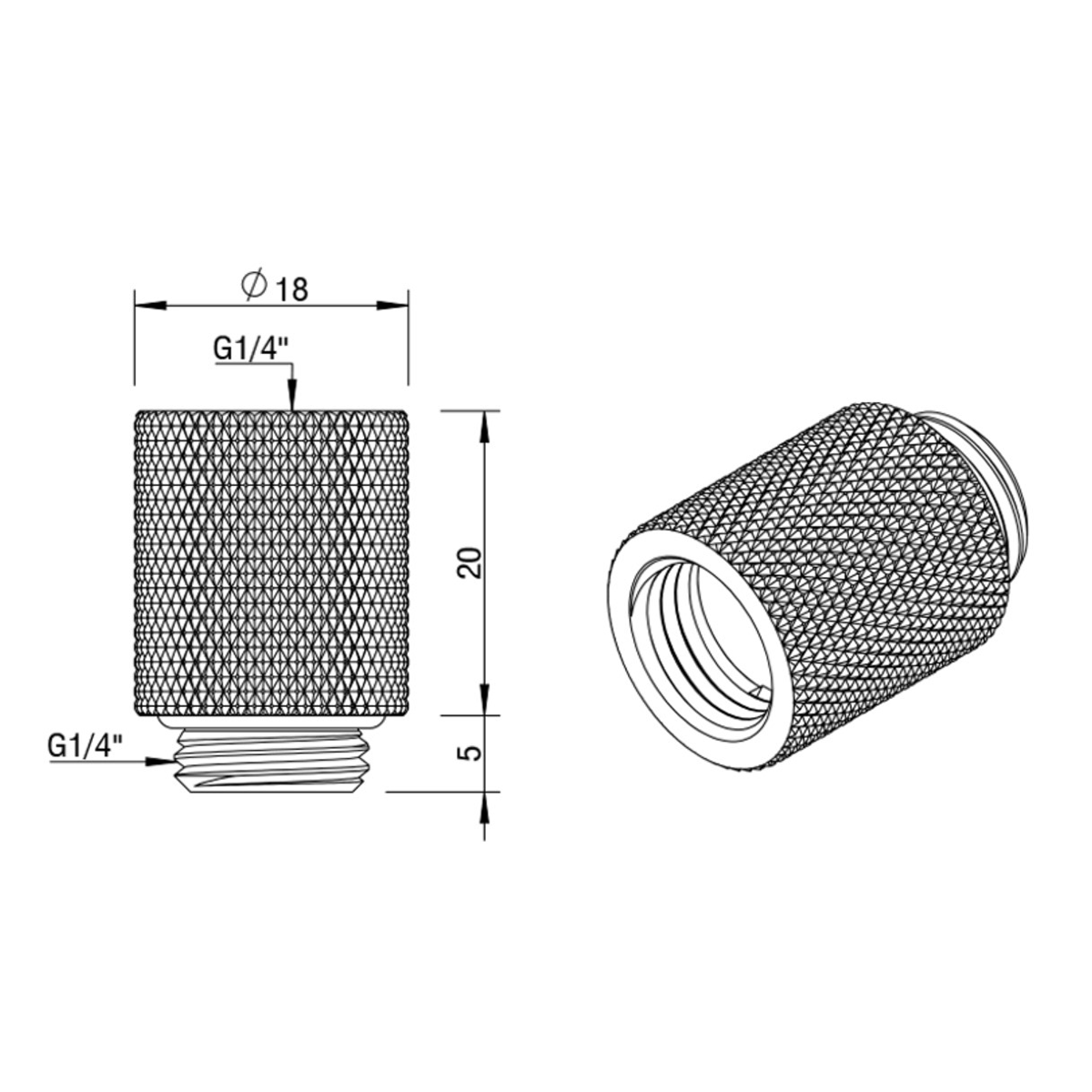 SK HF Verlängerung/Static Extender 20mm G1/4 AG auf G1/4 IG Weiß/White - Stealkeycustoms.de