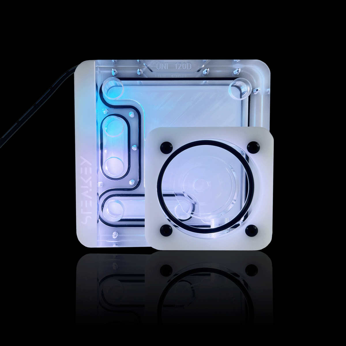 SK-UNI 120D Distroplate - D5 PWM D-RGB - White Edition - Stealkeycustoms.de